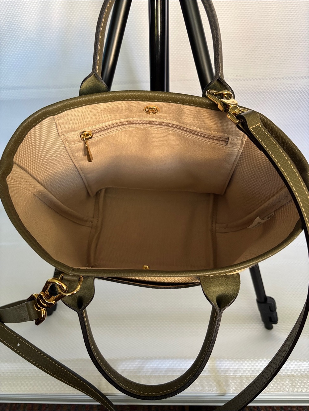Longchamp Raffia Mini Tote with Olive Trim - Picture 2 of 6